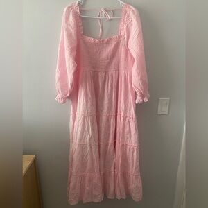 Crown and Ivy 100% Cotton Pink Tiered Midi Dress Size XL